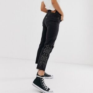 NEW! LEVI'S 501 original cropped embellished jeans 25×28.